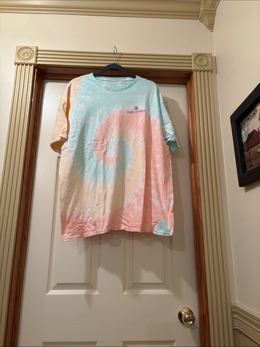 Simply Southern Pastel Tie-Dye Spiral Tee in Mint, Peach & Cream